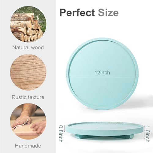 Round Decorative Tray Farmhouse Kitchen Decor Soap Dish, 12" Light Blue