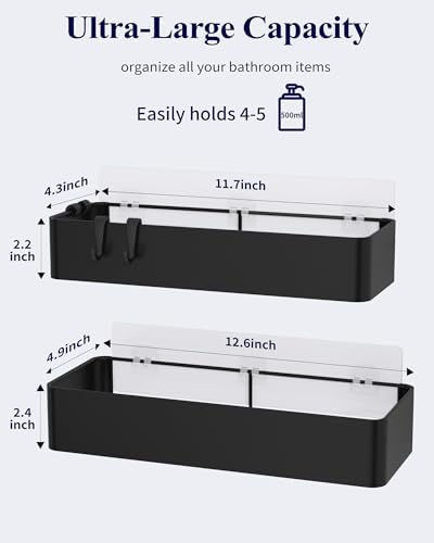 Kitsure Shower Caddy Adhesive, Stylish Shower Organizer, X-Large, Black