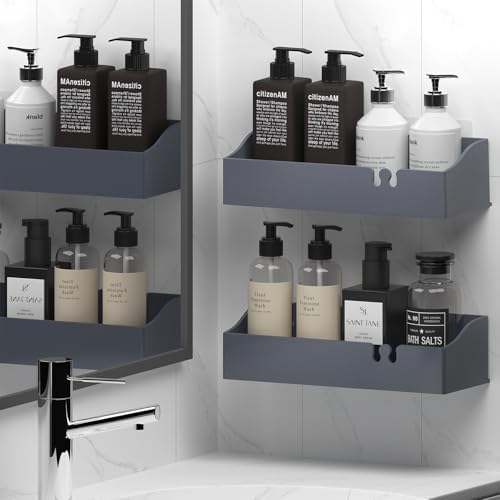 Acrylic Shower Caddy Bathroom Organizer,Rustproof Shower Shelves - No Drilling Wall Mount Shelf, Adhesive Bathroom Storage For Shampoo With Soap Holder 3 Pack