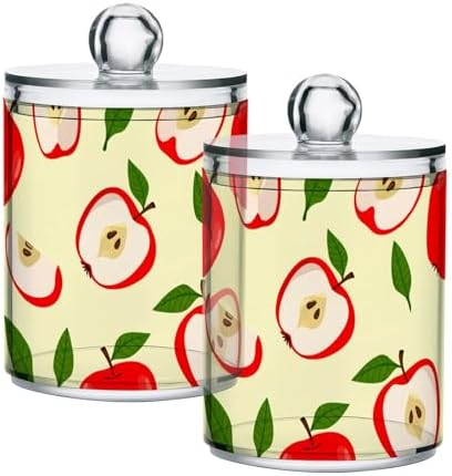 DOMIKING Leaves Fruit Yellow 2 Pack Cotton Swab Holder Dispenser Plastic Jar Bathroom Storage Canister Acrylic Containers for Cotton Round Pads Ball Swab