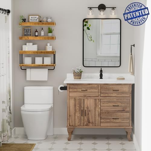 QEEIG Bathroom Floating Shelves Over Toilet (Brown, Set of 3, 15.7")