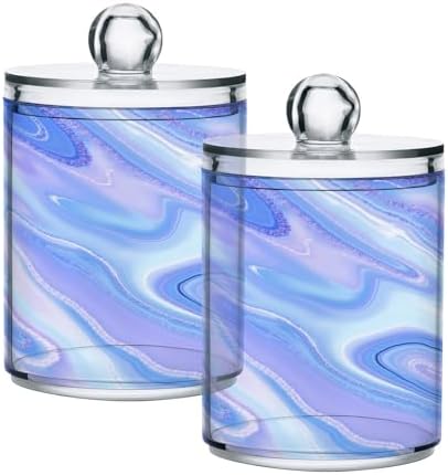 MNSRUU 4 Pack Qtip Holder Organizer Dispenser Liquid Shiny Blue Bathroom Containers Bathroom Vanity Storage Canister Apothecary Jars for Cotton Swabs/Pads/Floss