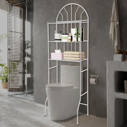 Over The Toilet Storage Cabinet, 3 Tier Bathroom Organizer Shelf, Freestanding Bathroom Organizer Bathroom Over Toilet Storage for Bathroom, Toilet, Balcony, White