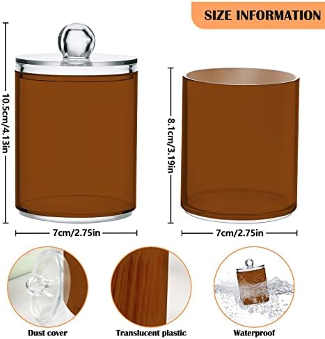 SHJI Saddle Brown Qtip Holder Organizer Dispenser Cotton Swabs Cans Plastic Jars with Lid Set 2 Pack Bathroom Storage Canister for Cotton Ball Floss Cotton Pads