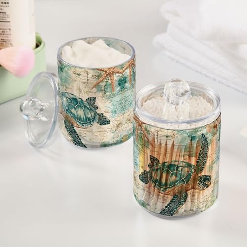 MNSRUU 4 Pack Qtip Holder Organizer Dispenser Beautiful Sea Turtle Bathroom Storage Canister Cotton Ball Holder Bathroom Containers for Cotton Swabs/Pads/Floss