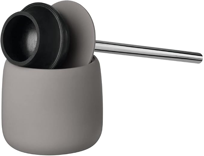 blomus SONO Toilet Plunger with Decorative Holder - Ceramic Soft Touch with Stainless Handle - Modern Design - Satellite (Taupe)