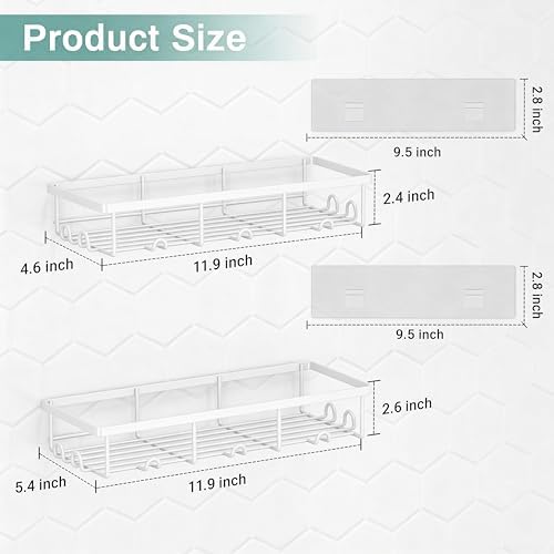 Adhesive Large Wall Shower Caddy Shelves for Inside Shower with Hooks