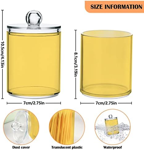 DOMIKING Lemon Yellow 2 Pack Cotton Swab Holder Dispenser Plastic Jar Bathroom Storage Canister Acrylic Containers for Cotton Ball Floss Picks Hair Clips