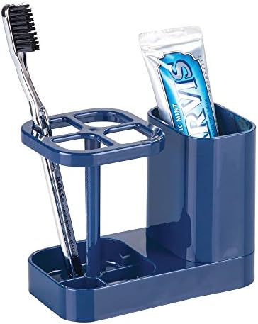 iDesign Toothbrush Holder with Storage Cup, Bathroom Sink Organizer for Toothpaste and Electric Toothbrushes, Blue