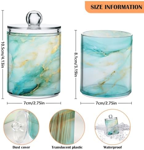 MNSRUU 2 Pack Qtip Holder Organizer Dispenser Teal Blue Cracked Marble Bathroom Storage Canister Cotton Ball Holder Bathroom Containers for Cotton Swabs/Pads/Floss