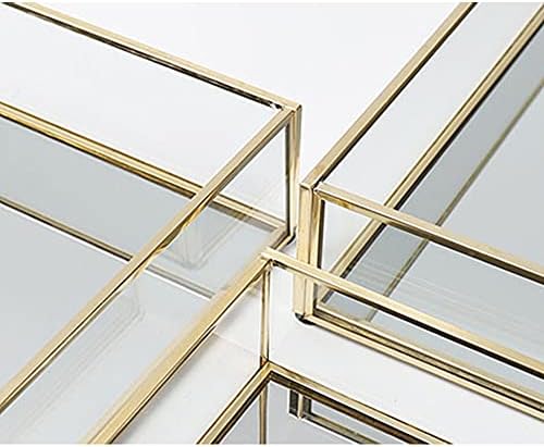 Heart-Shaped Vintage Gold Mirror Glass Vanity Tray,Ornate Geometric and Brass Plated Display Storage Organizer for Makeup Brushes/Lipstick/Skincare/Perfumes/Beauty Room/Bathroom Accessories