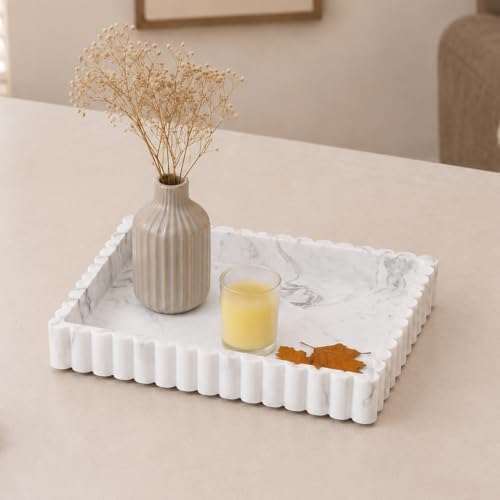 12" White Resin Decorative Tray, Home Decor for Coffee Table