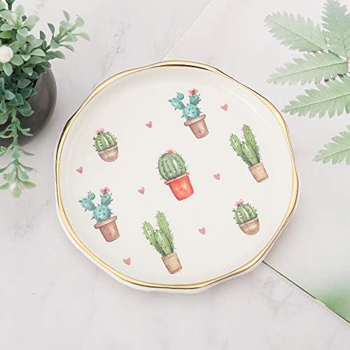Stephanie Imports Cacti Ceramic Trinket Plate and Decorative Jewelry Dish