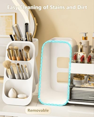 Anylady Large Capacity Makeup Organizer Countertop with Makeup Brush Holder for Vanity, Thickened Material, Bathroom Countertop Organizer Skin Care Perfumes Storage, Teen Girl Gifts for 13-25 Year