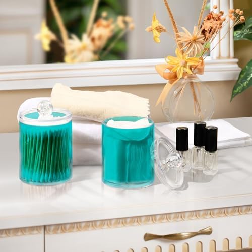 Gredecor 4 Pack Dark Turquoise Qtip Holder Organizer Dispenser Clear Bathroom Storage Canister Cotton Ball Holder Bathroom Containers for Cotton Swabs/Pads/Floss