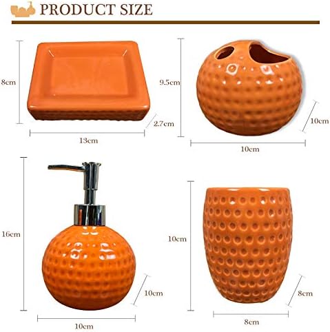 bbruriy 4-Pieces Orange Ceramic Bathroom Decor Accessory Set Includes Soap Lotion Dispenser,Soap Dish,Cup and Toothbrush Holder