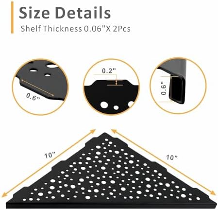 WELLUP Shower Corner Shelf 2 Pack,10" Shower Shelf for Tiled Wall Black