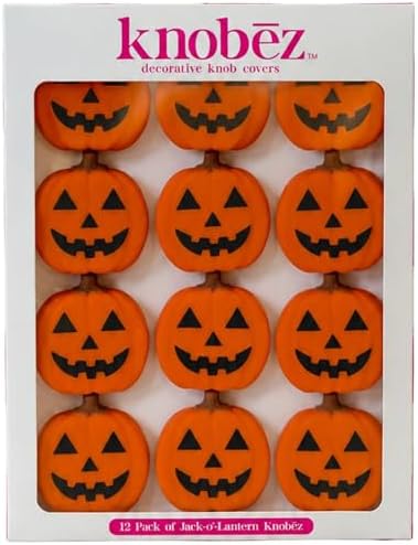 Knobēz 12pk Jack o Lantern Decorative Knob Covers for Halloween Decor