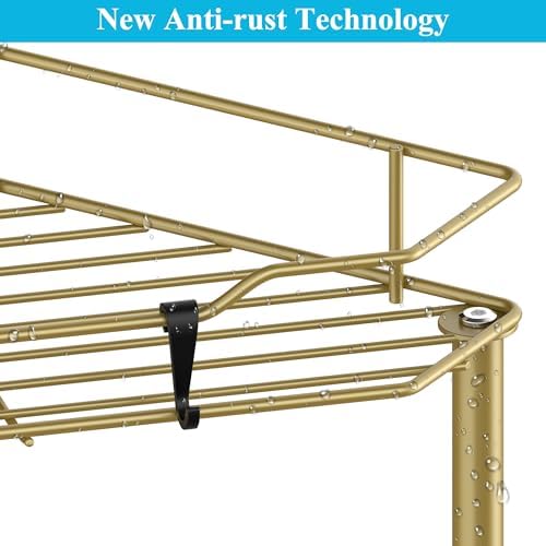 HuggieGems Metal Floor Standing Corner Shower Caddy, Gold, 3 Tier