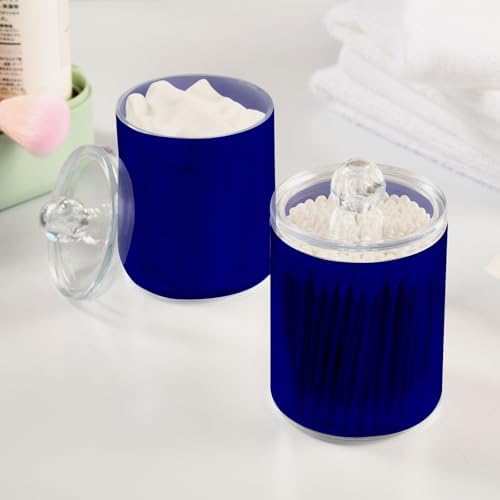 Gredecor 4 Pack Navy Blue Qtip Holder Organizer Dispenser Clear Bathroom Storage Canister Cotton Ball Holder Bathroom Containers for Cotton Swabs/Pads/Floss