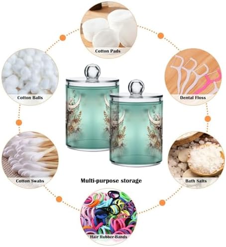 MNSRUU 4 Pack Qtip Holder Organizer Dispenser Highland Cow Flowers Pink Bathroom Storage Canister Cotton Ball Holder Bathroom Containers for Cotton Swabs/Pads/Floss