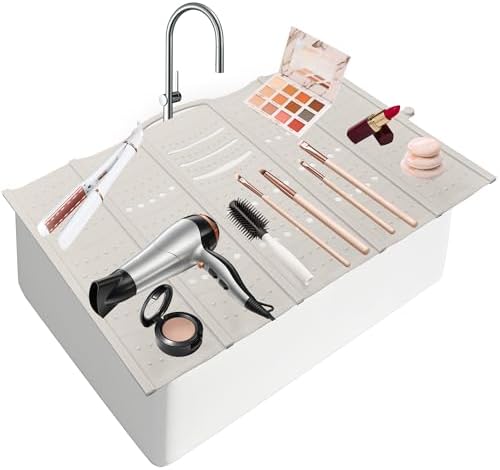 Mofason Large Bathroom Sink Makeup Mat - Foldable Sink Top Cover Pearl