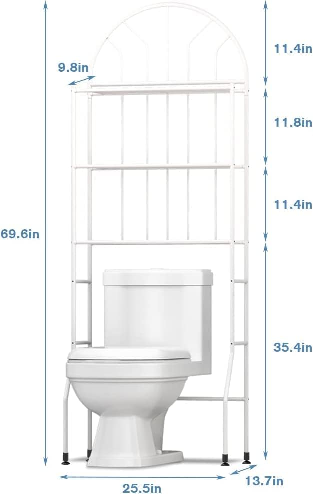 Over The Toilet Storage, 3-Tier White Bathroom Shelf Space Saver, Freestanding Toilet Storage Rack Cabinet Shelves