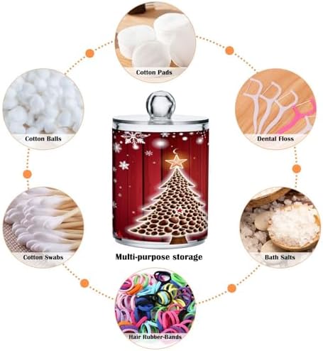 Gredecor Christmas Winter Qtip Holder Dispenser 2 Pack Christmas Tree Red Snowflakes Bathroom Decorative Storage Canister Holder Counter Vanity Organizer for Cotton Ball Swabs Pads Floss
