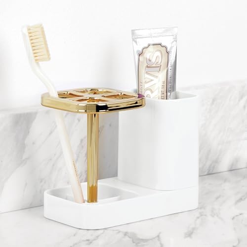 iDesign Toothbrush Holder, White/Gold