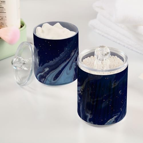 MNSRUU 4 Pack Qtip Holder Organizer Dispenser Beautiful Navy Blue Marble Bathroom Containers Bathroom Vanity Storage Canister Apothecary Jars for Cotton Swabs/Pads/Floss