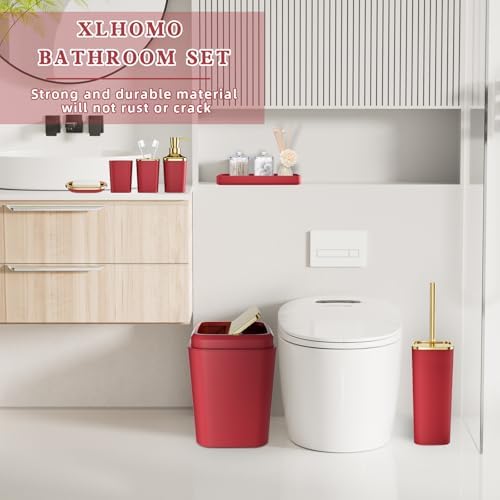 XLHOMO Bathroom Set, Red Bathroom Accessories, 9PC Burgundy Bathroom Set