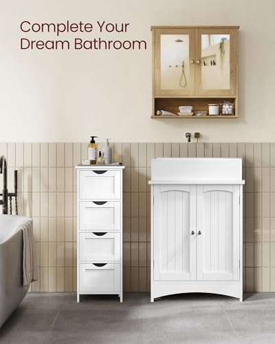 VASAGLE Bathroom Cabinet with Mirror, Wall-Mounted, 2 Mirrored Doors