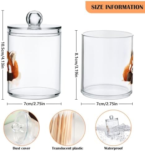 Fustylead 4 Pack Sleepy Cute Red Panda Plastic Apothecary Jars with Lid, Bathroom Vanity Storage Organizer Canister for Qtip, Cotton Ball, Swab, Round Pads, Floss