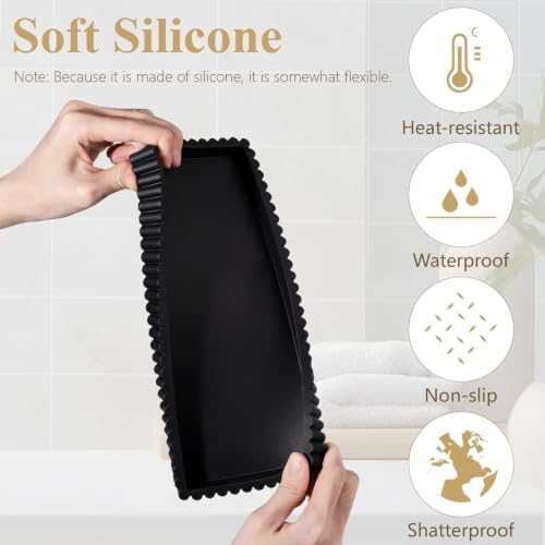 Silicone Bathroom Tray Vanity Tray Kitchen Counter Decor, Medium, Black