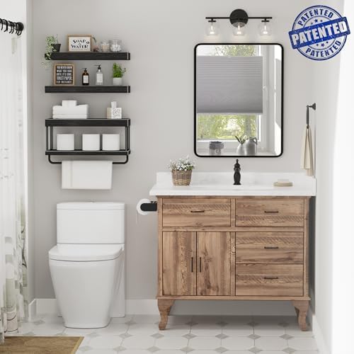 QEEIG Bathroom Floating Shelves Over Toilet (Black, Set of 3, 15.7")