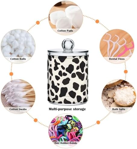 2 Pack Qtip Holder Organizer Dispenser Black Cow Skin Print Bathroom Storage Canister Cotton Ball Holder Container for Cotton Pads/Swabs/Floss