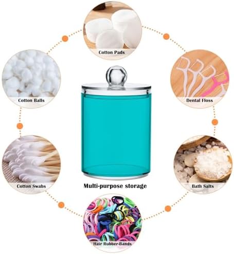 Gredecor 4 Pack Dark Turquoise Qtip Holder Organizer Dispenser Clear Bathroom Storage Canister Cotton Ball Holder Bathroom Containers for Cotton Swabs/Pads/Floss