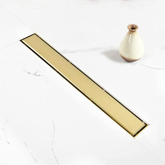 Linear Shower Drain, 28 inch Gold Drain with Tile Insert 2-in-1 Panel, Brushed 304 Stainless Steel Gold Shower Floor Drain, Linear Drain with Hair Strainer and Adjustable Feet