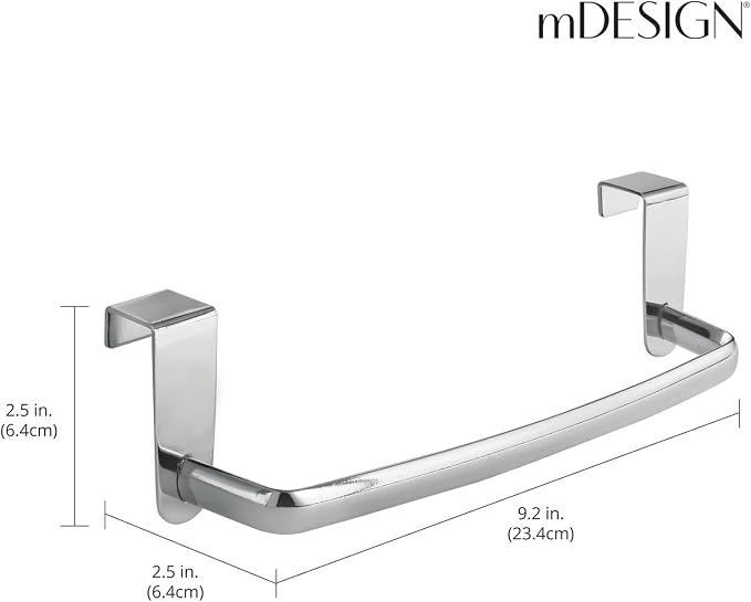mDesign Steel Metal Wire Over Cabinet Towel Rack Storage Organizer - Hang on Cabinet or Door - Towel Bar Holder for Kitchen - Holds Hand Towels, Washcloths - Spira Collection, 2 Pack, Chrome