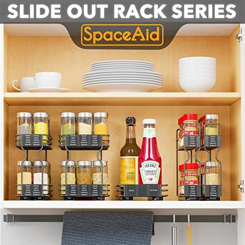 SpaceAid Pull Out Spice Rack Organizer for Cabinet, 2 Drawers 2-Tier, Pull Out Tea Bag Organizer Rack for Cabinet
