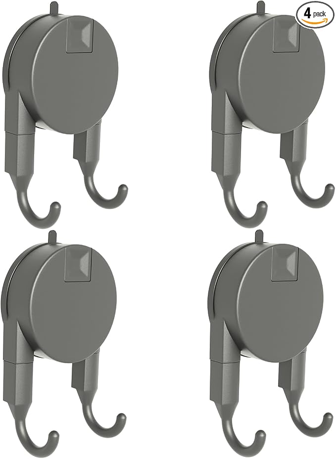Strong Suction Cup Hooks for Shower, Bathroom, Kitchen, Heavy Duty Hangers for Door Wreaths, Robe, loofah, Towel, Utensils, Removable Wall Hooks for Tile, Glass, Mirror (4 Pack-Gunmetal)