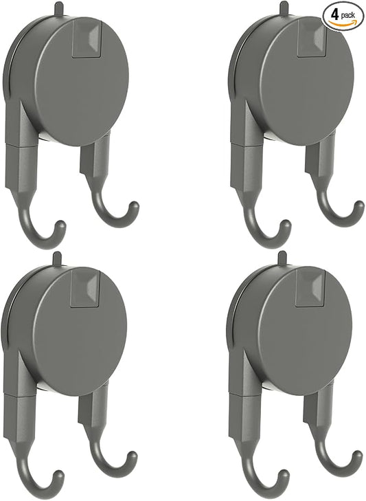 Strong Suction Cup Hooks for Shower, Bathroom, Kitchen, Heavy Duty Hangers for Door Wreaths, Robe, loofah, Towel, Utensils, Removable Wall Hooks for Tile, Glass, Mirror (4 Pack-Gunmetal)