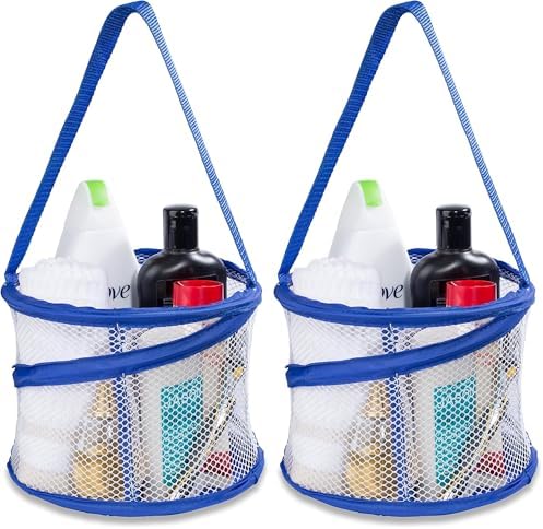 Handy Laundry Foldable Shower Caddy - Collapsible, Portable, Drainage Hole, Carry Handle, Large Compartments. Great Organizer for Camp, Travel, Gym, and Dorm (Blue) (Pack of 2)