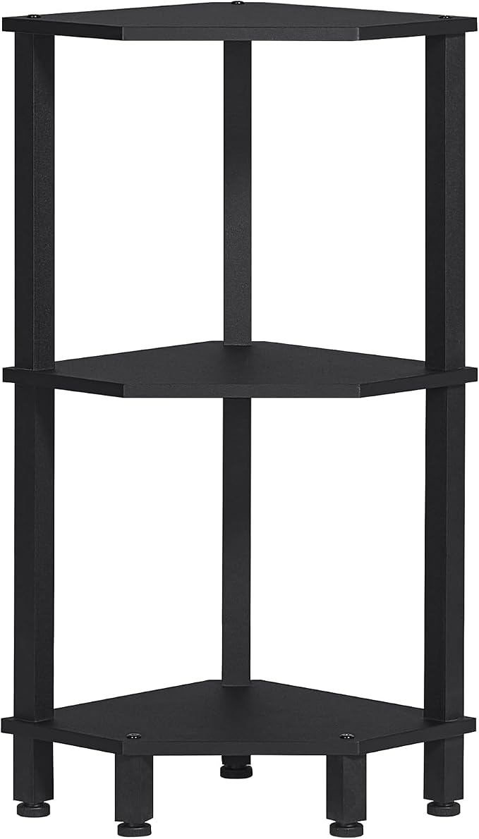 YUFAM 3-Tier Corner Shelf with Sturdy 5-Leg Base, Wooden Corner Bookshelf for Small Spaces, Small Corner Table for Living Room, Bedroom, Office, Black