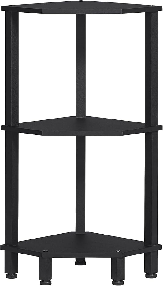 YUFAM 3-Tier Corner Shelf with Sturdy 5-Leg Base, Wooden Corner Bookshelf for Small Spaces, Small Corner Table for Living Room, Bedroom, Office, Black