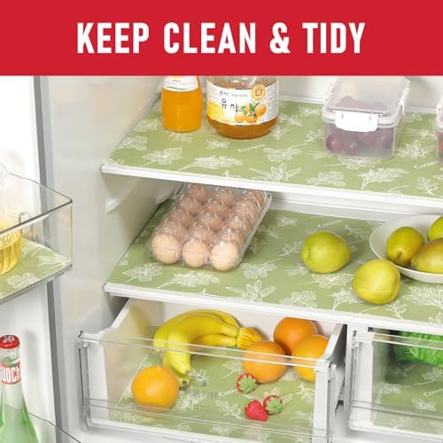 Cooyes Large Fridge Liners for Refrigerator, 17.7" × 360", Drawer & Shelf Liners for Kitchen Cabinets Non-Adhesive, Breathable Cloth Material, Non-Slip, Keep Produce Fresh Longer, Sage Green