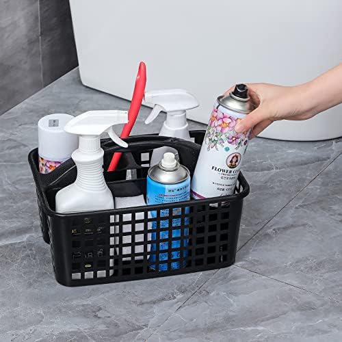Portable Shower Caddy Basket Plastic Storage Basket with Compartments Black