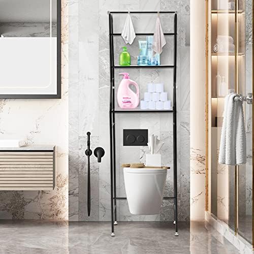 3-Tier Toilet Storage Rack, Toilet Rack, Bathroom Corner Stand, Bathroom Cabinet Tower Shelf for Bathroom Kitchen Balcony, Black