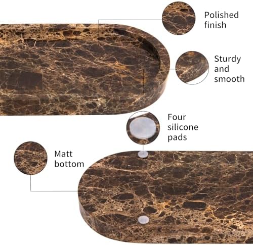 Natural Marble Tray Oval, Dark Brown, 10 x 5 x 0.6