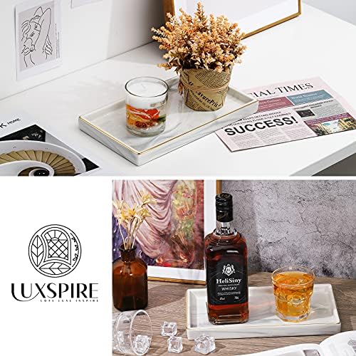 Luxspire Bathroom Vanity Tray Ceramic Jewelry Dish, M, Marble White